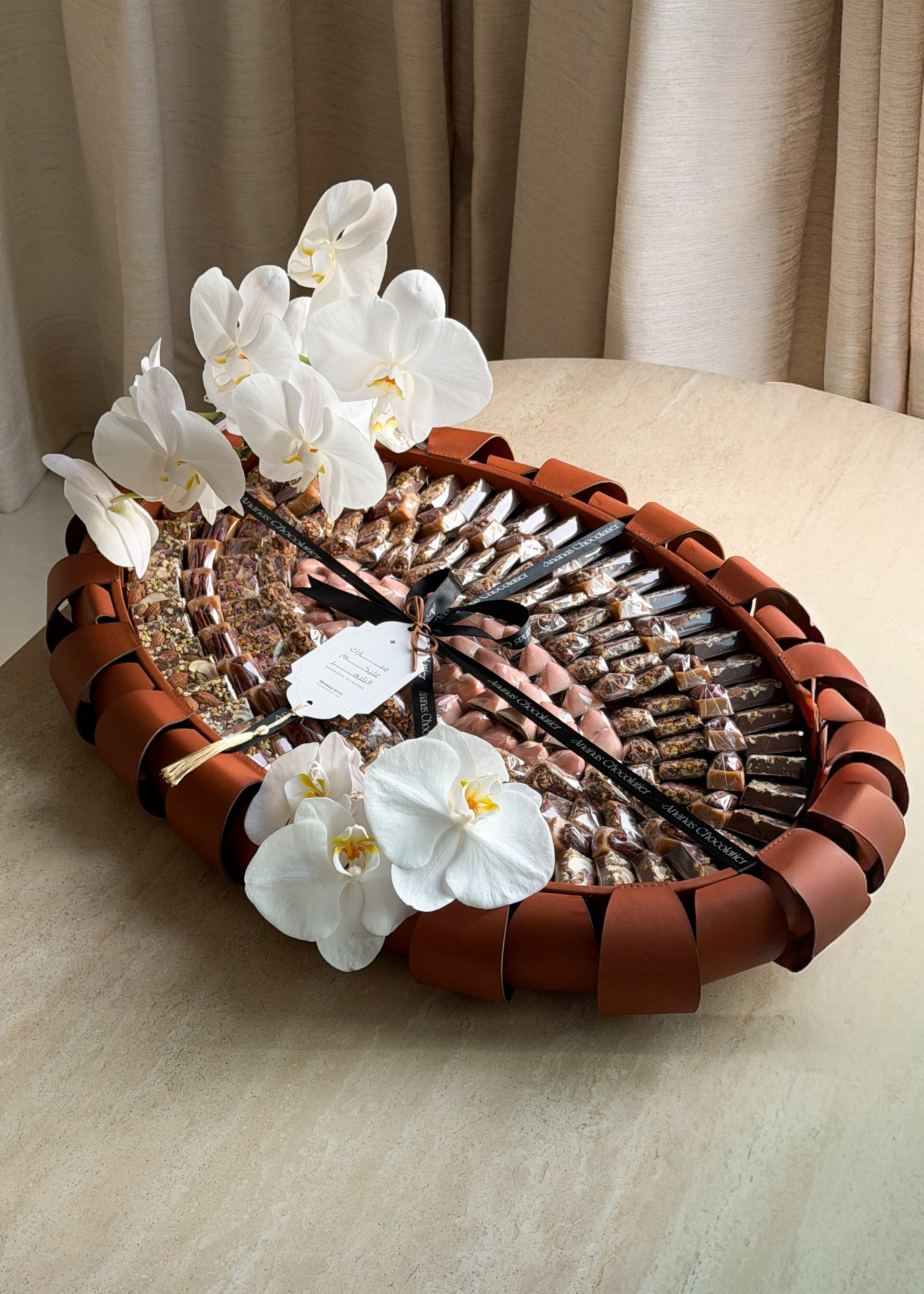 Eid Amber Aura Flowers and Chocolates Tray