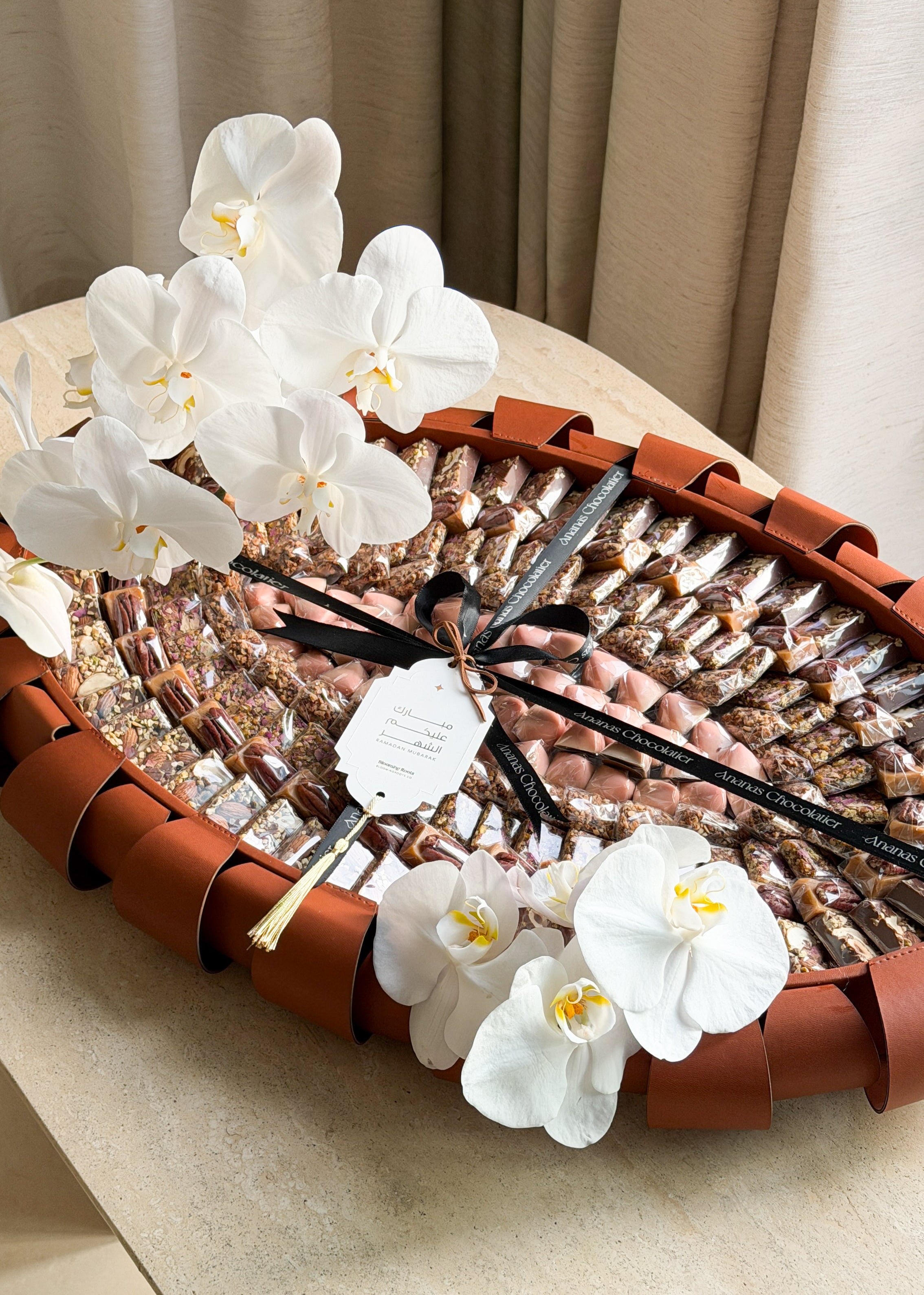 Eid Amber Aura Flowers and Chocolates Tray