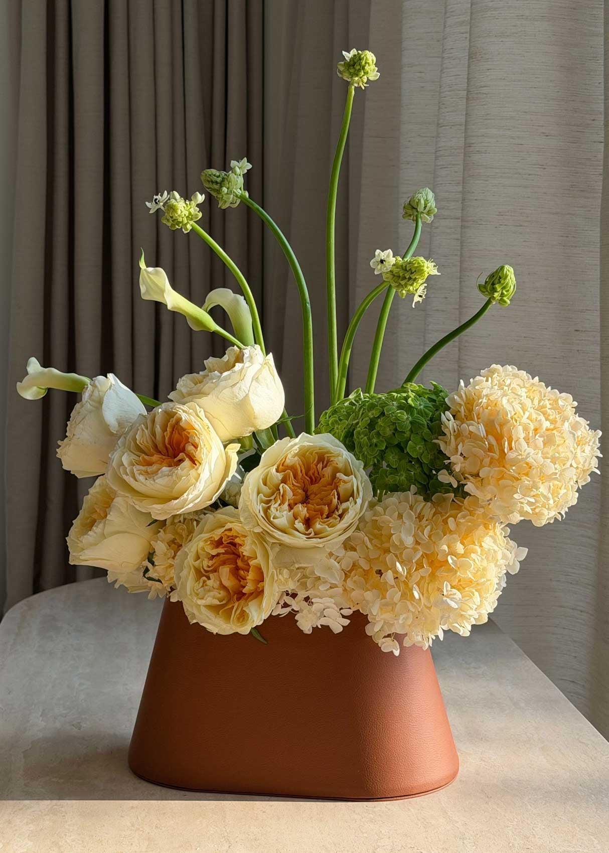 Golden Bloom Leather Basket