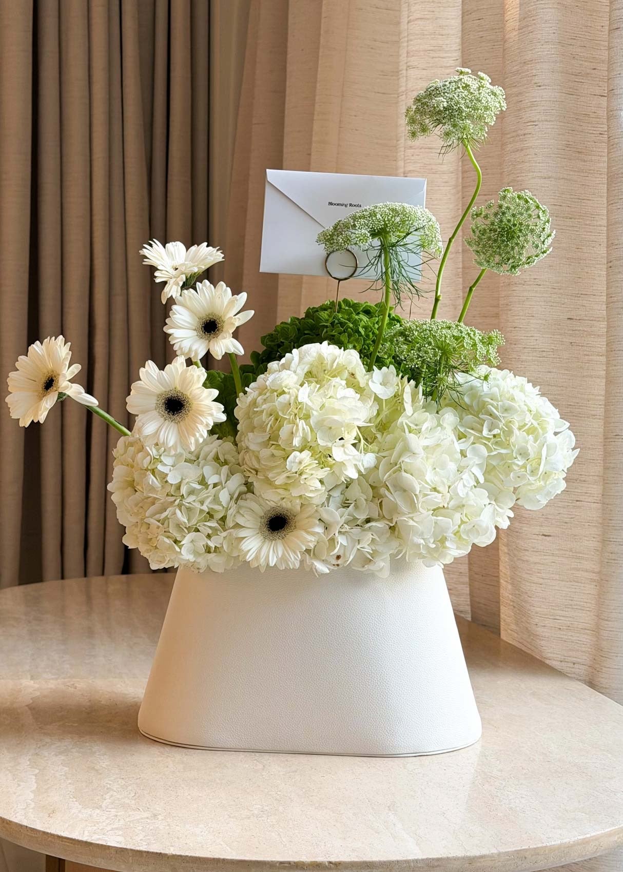 Ivory Leather Basket Flower Arrangement